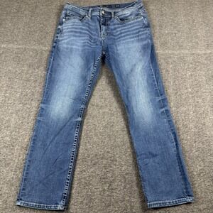 BKE Alec Jeans Mens 33x28 Blue Stretch Denim Whiskers Distressed Cowboy Rodeo